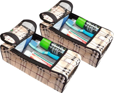 KUBER INDUSTRIES Check Design Travel Shaving Dopp Kit/ Toiletry Bag For Men & Women-Pack of 2 (Cream)-HS_38_KUBMART21026 Travel Toiletry Kit(Yellow)