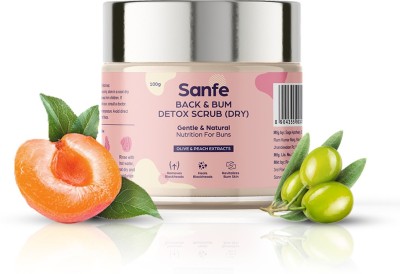 Sanfe Back & Bum Detox Scrub (Dry) With Peach Extracts & Olive Oil - 100gm | Removes dead skin and Tanning | Smoothening skin(100 g)