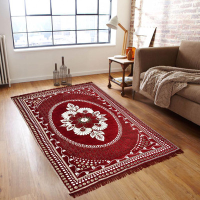 RADECOR Red Velvet Carpet(5 ft,  X 7 ft, Rectangle)