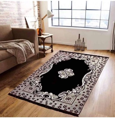 RADECOR Black Velvet Carpet(5 ft,  X 7 ft, Rectangle)