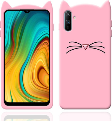 JASSSTORE Back Cover for Realme C3 Mustache Meow Beard Soft Silicone|Flexible Cute 3D Cartoon Cat Ear Kitty(Pink, Flexible, Silicon, Pack of: 1)
