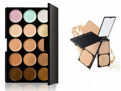 MYEONG OIL FREE 15 COLOR CONCEALER PALETTE WITH OIL FREE MATTE FINISH COMPRESSED COMPACT COMBO KIT(2 Items in the set)