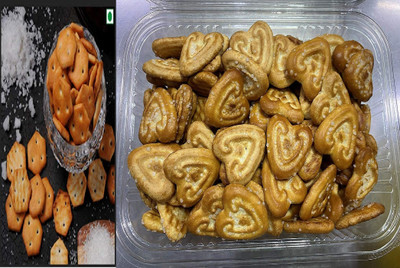 Organic Bites Combo of Sweet and Salted Biscuits (Salted Crackers 200 gm & Heart Shape Sweet Biscuits 200 gm Total 400 gm) Salted Biscuit(2 x 200)
