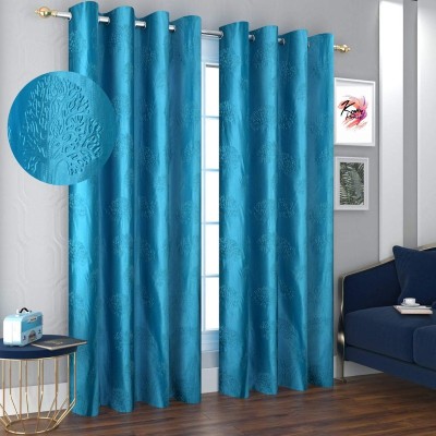 Kraftiq Homes 152 cm (5 ft) Polyester Room Darkening Window Curtain (Pack Of 2)(Motif, Aqua)