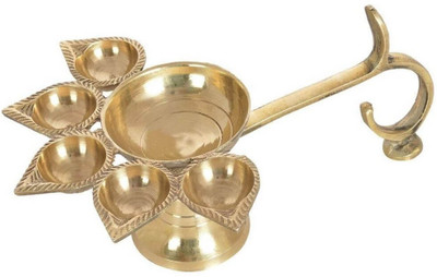 Mayapuri Brass Panch Aarti Lamp/Pancharti Diya Oil Lamp/Panch Aarti Jyoti Puja Diya for Diwali (Pack of 1) Brass Table Diya(Height: 2.4 inch)