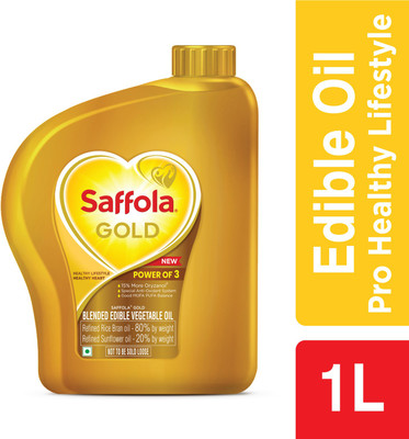 Saffola Gold| Power of 3 | Blend of Rice Bran & Sunflower Blended Oil Jar(1 L)