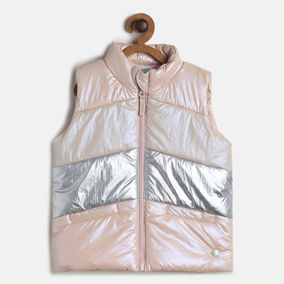 MINI KLUB Sleeveless Self Design Baby Girls Jacket