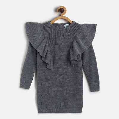 MINI KLUB Midi/Knee Length Casual Dress(Silver, Full Sleeve)