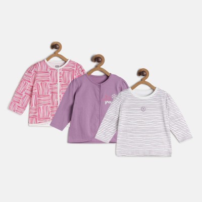 MINI KLUB Baby Girls Self Design Pure Cotton T Shirt(Multicolor, Pack of 3)