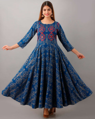Attiris Women Embellished A-line Kurta(Blue)