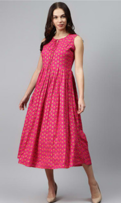 Attiris Women Floral Print A-line Kurta(Pink)