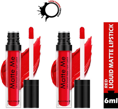 Synecus Matte Me Ultra Super Smooth Liquid Red Lipstick The Luxurious Feel Pack Of 2(Red, 12 ml)