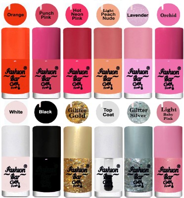 Fashion Bar Exclusive Color Range Nail Polish Set of 12 White, Gold, Brown, Pink, Orange, Beige(Pack of 12)