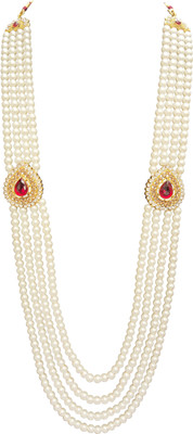 radhe creation Men's 4 Line Non-Precious Metal Dulha Synthetic Pearl/Moti & Base MetalMala Haar Beads Gold-plated Plated Metal, Stone, Mother of Pearl Necklace