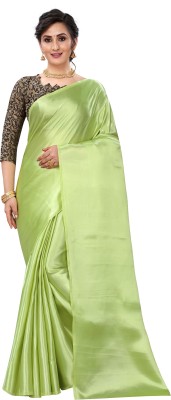 ZINLORIZ Solid/Plain Bollywood Satin Saree(Green)