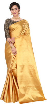 ZINLORIZ Solid/Plain Bollywood Satin Saree(Gold)