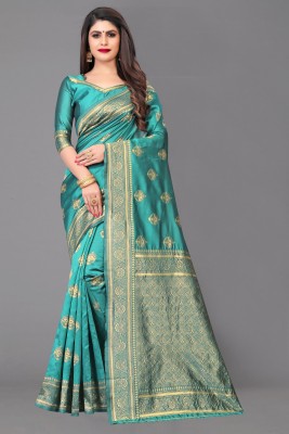 SUSHOBHAN Woven Kanjivaram Jacquard, Pure Silk Saree(Light Green)