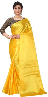 ZINLORIZ Solid/Plain Bollywood Satin Saree(Yellow)