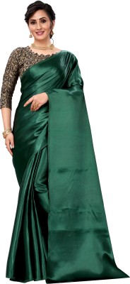 ZINLORIZ Solid/Plain Bollywood Satin Saree(Green)