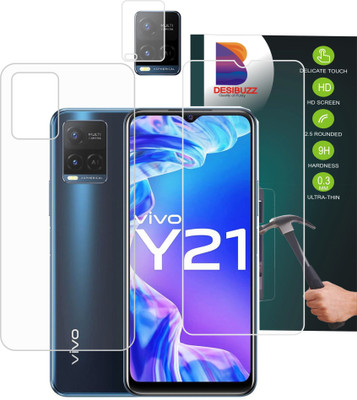 DESIBUZZ Front and Back Tempered Glass for Vivo Y21, {Flexible}, Vivo Y21 Camera Lens Protector(Pack of 3)