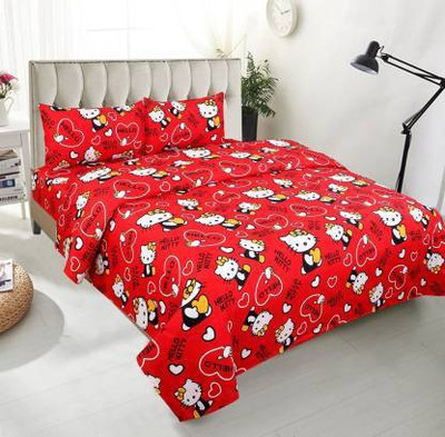 THE STYLE HUB 140 TC Polycotton Double 3D Printed Flat Bedsheet(Pack of 1, Multicolor)