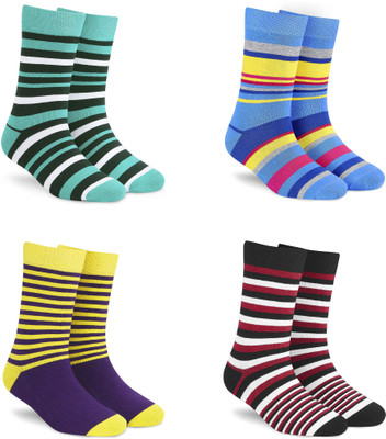 Dynamocks Men & Women Striped Mid-Calf/Crew(Pack of 4)