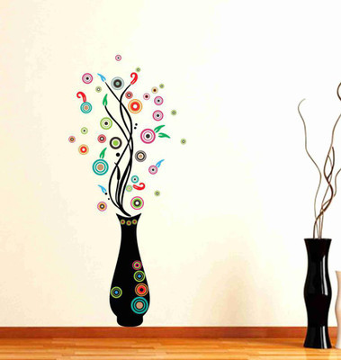 Stickerberry 26 cm Beautiful Flower pot wall sticker 12 IN X 26 IN Self Adhesive Sticker(Pack of 1)