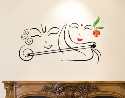 Stickerberry 58 cm Radha Krishna Multicolor Wall sticker 91 CM X 58 CM Self Adhesive Sticker(Pack of 1)
