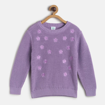 MINI KLUB Woven Round Neck Casual Baby Girls Purple Sweater