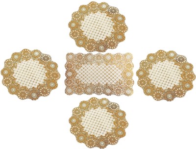 EMPORIUM WORLD Round Pack of 5 Table Placemat(Gold, Lace)