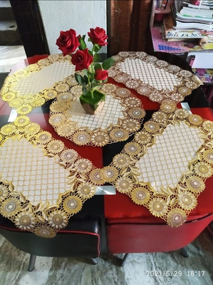 EMPORIUM WORLD Rectangular Pack of 5 Table Placemat(Gold, Lace)