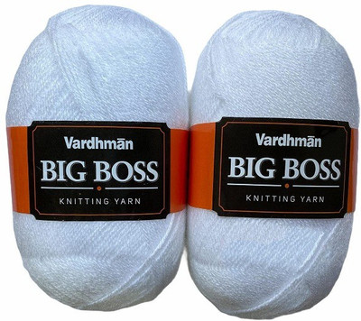 JEFFY Vardhman BigBoss Wool Soft Fingering Hand Knitting Dyed White Wool Crochet Hook Yarn (400 g) Shade no.12