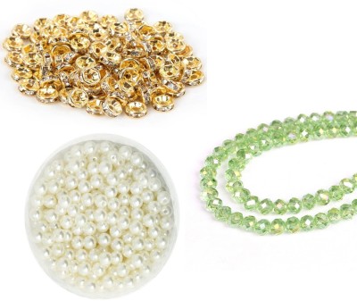 AN Sunshine Combo of Crystal Pearl & Rhinestone Bead Spacer Jewellery Findings Art & Craft Material 50 Spacer Beads & 6mm Round Loose Beads 120 Pcs Light Green AB