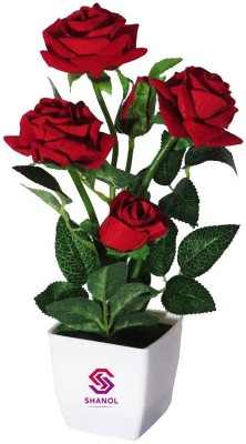 shanol :) Shanol :) Artificial Red Rose plant with pot, Real Looking roses Great for Home & Office Decoration and also for Gifting purpose, Red Rose Artificial flower (12 inch, Pack of 1).....it's timeless beauty...:) Red, Green Rose Artificial Flower  with Pot(12 inch, Pack of 4, Flower with Basket