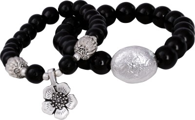 JFL - Jewellery for Less Brass Beads, Agate Silver Bracelet Set(Pack of 2)