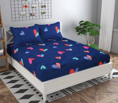 A11 M@LL 160 TC Polycotton Double 3D Printed Flat Bedsheet(Pack of 1, Blue)
