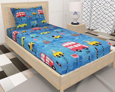 Decent Home 220 TC Microfiber Single Printed Flat Bedsheet(Pack of 1, Blue)