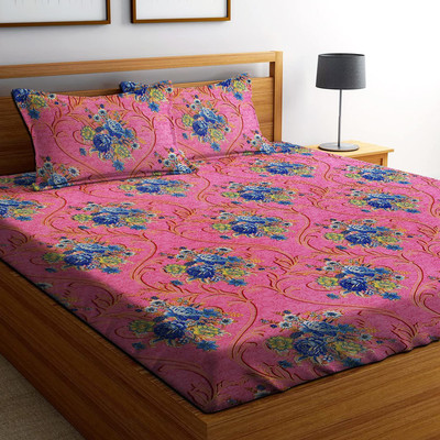 Decent Home 220 TC Microfiber Double Printed Flat Bedsheet(Pack of 1, Pink)
