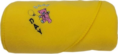 BABY ZONE Embroidered Single Hooded Baby Blanket for  Mild Winter(Polyester, Yellow)