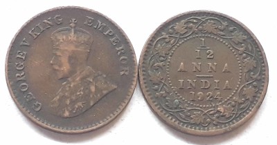 MANMAI COINS BRITISH INDIA - 1/12 Anna - George V 1924 - Bronze 1.65 g 17.4 mm Medieval Coin Collection(1 Coins)