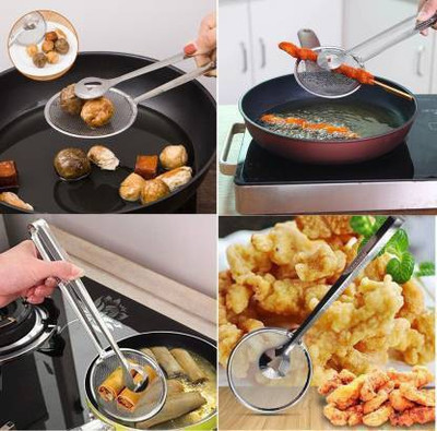 ELEGANTSTYLER Multi-Functional 2 in 1 Fry Tool Filter Spoon Strainer with Clip Deep Frying Strainer(Steel Pack of 1)