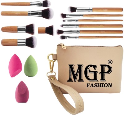 MGP FASHION Parlour Salon Makeup Grooming 11pcs Natural Wooden / Bamboo Handle Premium Synthetic Professional Makeup Brush Set Foundation Blending Blending Blush Concealer Eye Face Liquid Powder Cream Cosmetic Kit Makeup Set Brusher / 3pc Sponge Puff Cleansing Facial Sponges Foam Puff Face Cleaning 