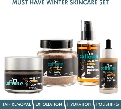mCaffeine Must-Have Coffee Winter Skincare Set | Exfoliates, Moisturizes, Hydrates | Face Mask, Body Scrub, Body Oil, Face Serum(4 Items in the set)