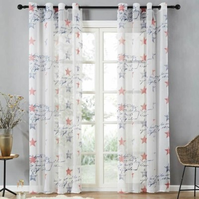 RISKY FAB 214 cm (7 ft) Polyester Room Darkening Door Curtain (Pack Of 2)(Floral, White, White)