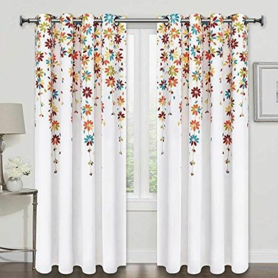 RISKY FAB 274 cm (9 ft) Polyester Room Darkening Long Door Curtain (Pack Of 2)(Floral, White, White, White)