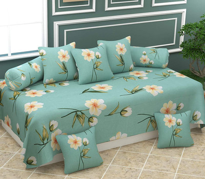 Decent Home Polycotton Floral Diwan Set(Green)