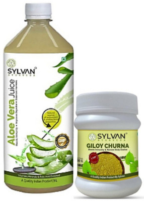 SYLVAN AYURVEDA ALOE VERA JUICE 1L WITH GILOY 100 ML PACK , BOOST IMMUNITY TO ITS DOUBLE(2 x 550 ml)