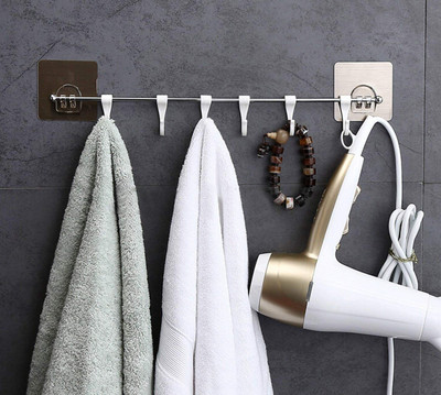 VVG TRADERS Plastic Magic Sticker Series Self Adhesive Bathroom Towel Hanger Hook Rail Hook Rail 6(Pack of 1)