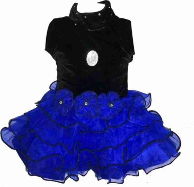 NKG FASHION Indi Baby Girls Midi/Knee Length Festive/Wedding Dress(Blue, Sleeveless)