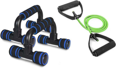 Dr Pacvu Athletes CHOICE, Pack Of 2 Fitness COMBO, 1+ Push Up Bar stand For chest & Dips and 1+ Single Resistance Band Toning Tube, Workout at Home, Gym Fitness and Body Fat loose and cutter, TRUSTED by Dr. Fitness Accessory Kit Kit